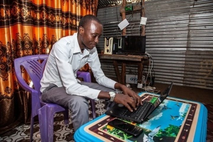 Kirikeija John, a Congolese refugee, has home internet access via Kakuma Ventures