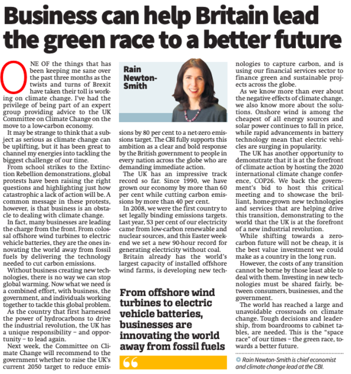 Business group the CBI 'fully supports' the adoption of a net zero target. Image: City AM