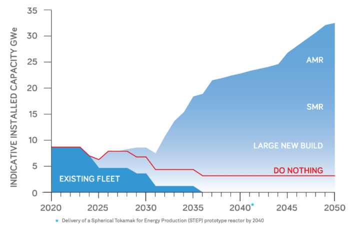 Nuclear capacity in the UK up to 2050.