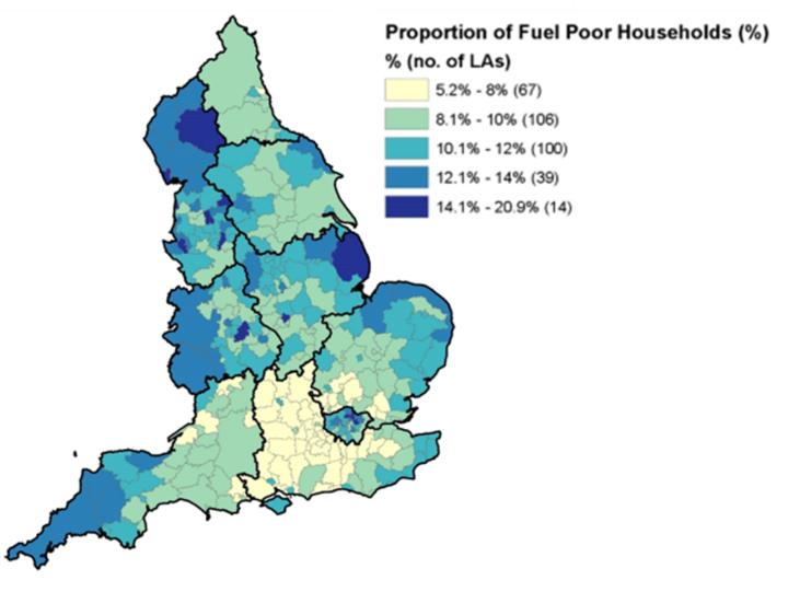 Colour graph plotting the proportion of Fuel Poor Households