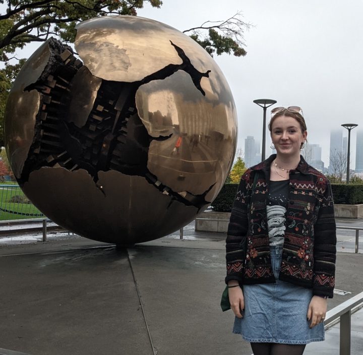 Hattie with globe