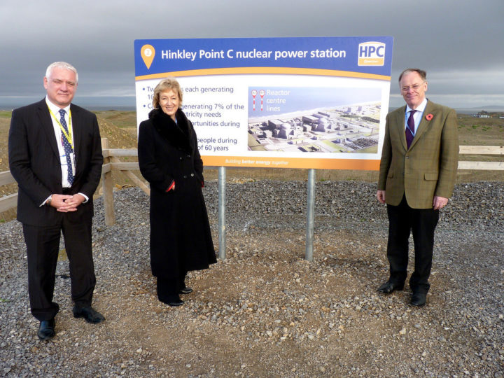 Former DECC minister Andrea Leadsom visits the site, where construction is ongoing despite Mrs May's review. Image:DECC