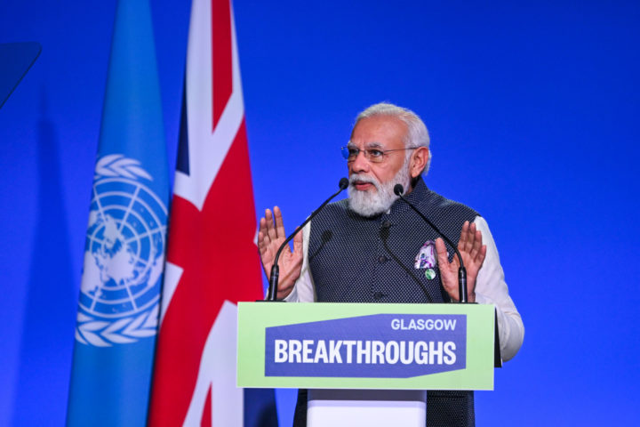 Indian PM, Narendra Modi, speaking at COP26 | Karwai Tang/ UK Government