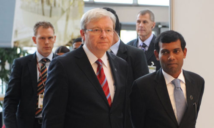 President Nasheed of the Maldives and Australian Prime Minister Kevin Rudd were among those raising expectations of Copenhagen. Image: Maldives Presidency, Creative Commons licence