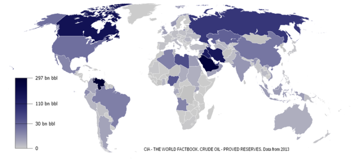 Proven reserves of crude oil by country (Photo: CIA World Factbook)