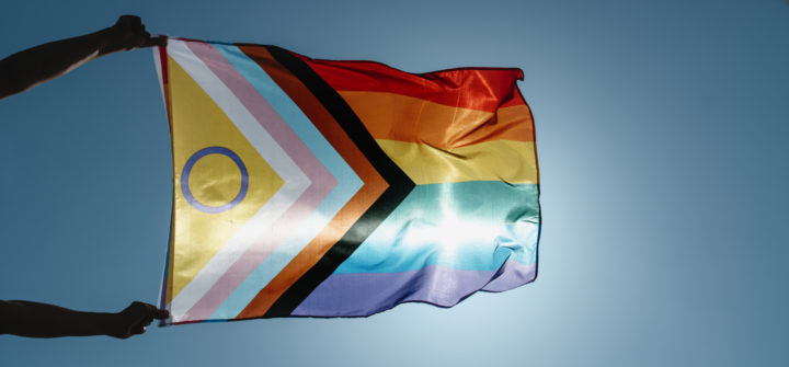 Depositphotos - man holding progress pride flag