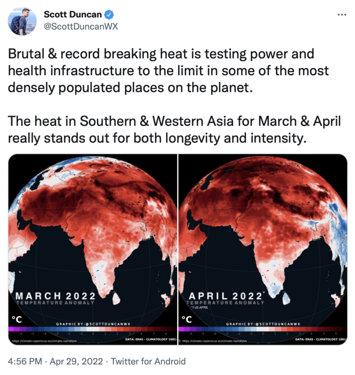 Scott Duncan tweet re April heatwave in India and Pakistan
