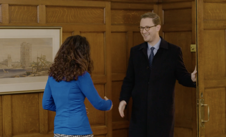 Darren Jones greets Sepi Golzari-Munro, Acting Director of ECIU