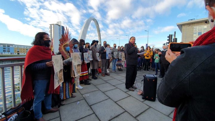 Indigenous peoples demonstrating outside the COP venue
