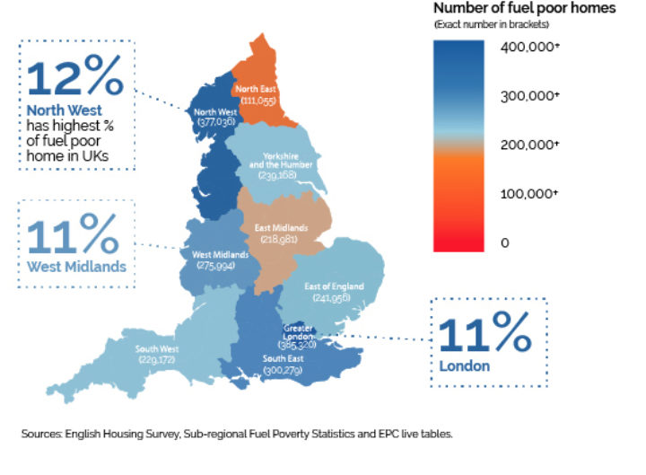 fuel povery across UK regions map