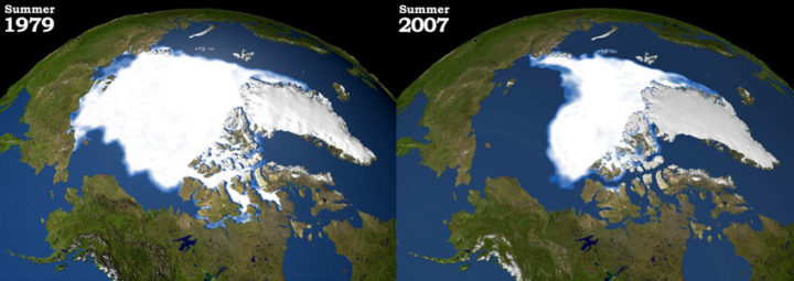 The long-term trend for Arctic sea ice is decline - with annual variability. Image: ClimateSatefy, Creative Commons licence