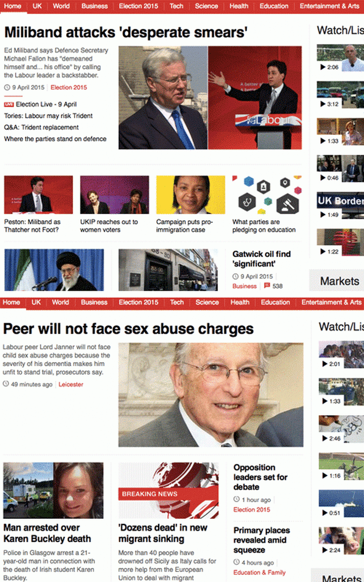 The original BBC story made the website front page (above): the later clarification was nowhere to be seen (below)