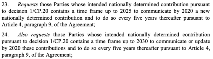 The Paris Agreement decision sets several targets for delivery this year