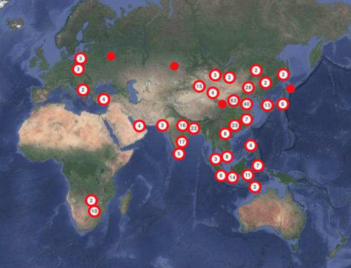 The map of coal-fired power stations under construction is dominated by China; Image: Coal Plant Tracker